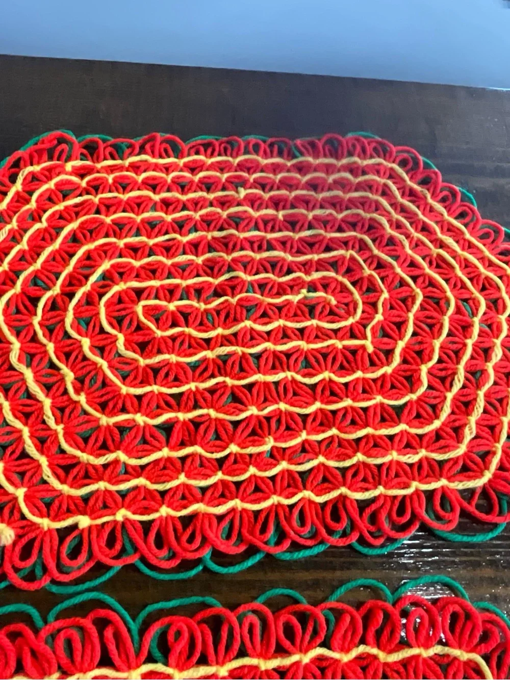 Vintage Lot of 4 Crocheted Placemats Bright Orange Green
